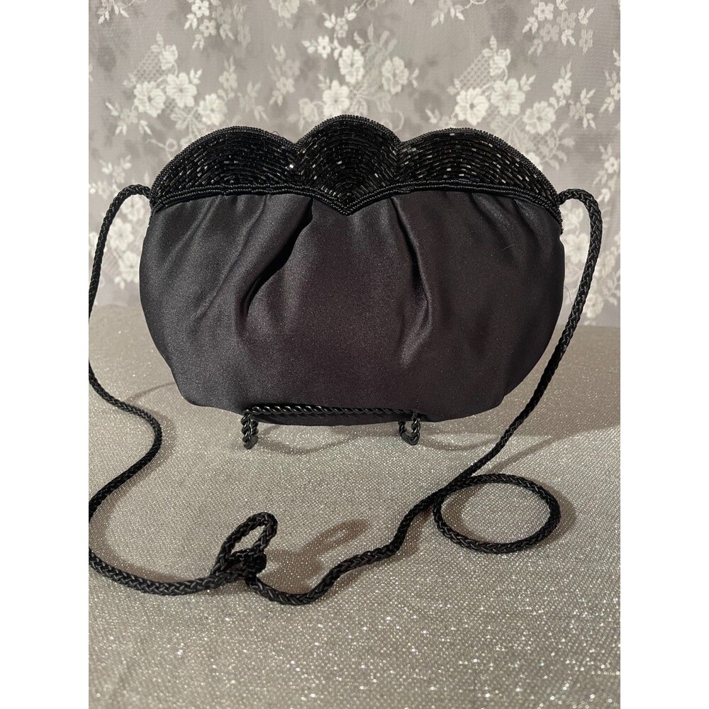 Vintage 80s Black Cocktail Purse 1980s Retro Art Deco Revival Fancy Goth Bag